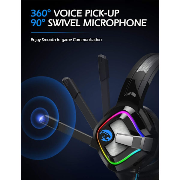 Gaming Headset PS4 Headset, Xbox One Headset med støjreducerende mikrofon og RGB-lys, PC-headset med stereosurroundlyd, over-ear-hovedtelefoner til