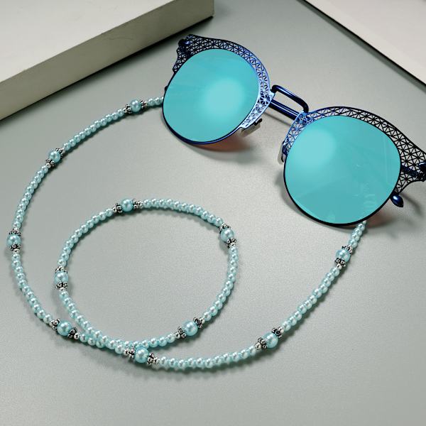 2 st Multifunktionella Blomsterpärla Glasögon Lanyard, Maskrem Pärlad Glasögon Halsband Kedja Sladd, Universal(Blå,Rosa)