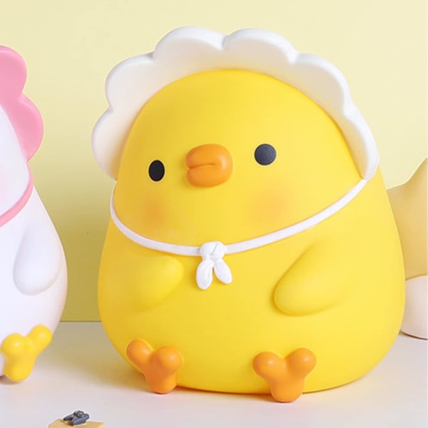 Spargris, Myntbank för Flickor och Pojkar, Myntsparbössa i Resin, Söt Tecknad Myntsparbössa, (Gul Anka) yellow