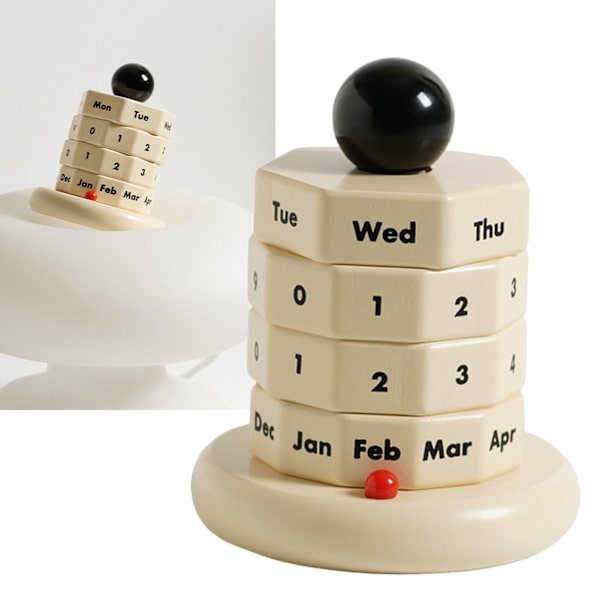 Träskrivbords kalender Skandinavisk stil Trä roterande kalender Leksaker Dekorativa prydnader för kontorsbord