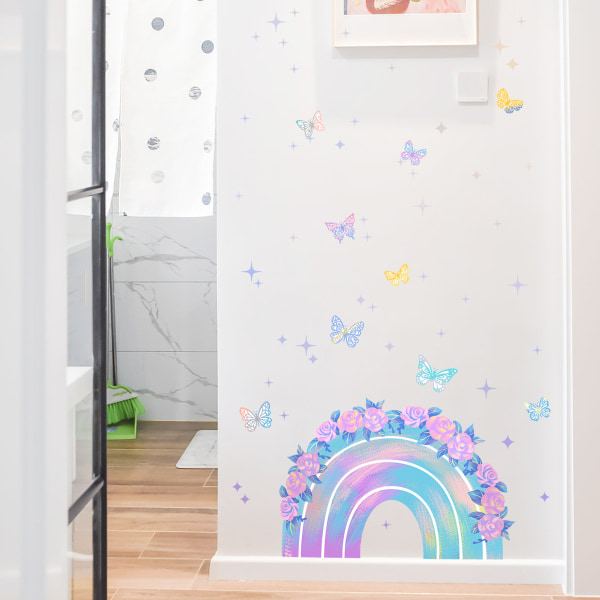 Väggklistermärken,Lysande regnbågsfjärilar Väggkonstklistermärken,Takflickor Väggdekor dekoration för barntillbehör för liten flicka
