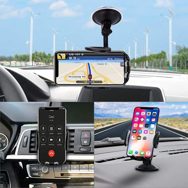 Biltelefonhållare, 3-i-1 mobilhållare luftventil instrumentbräda montering vindruta för iPhone Xs Max R X 8 Plus 7 6S Samsung Galaxy S9 S8 Edge S7 S6 LG Black