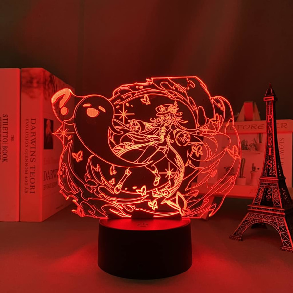 3D LED Natlampe Genshin Impact Hu Tao Akryl LED Lampe Spil