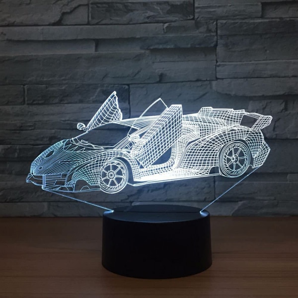 7 Fargeskiftende nattlampe 3D Atmosfære Bulbing Lys 3D Visuell Illusions LED Lampe for Barn Leke Julergave Bursdagsgaver (Racerbil)