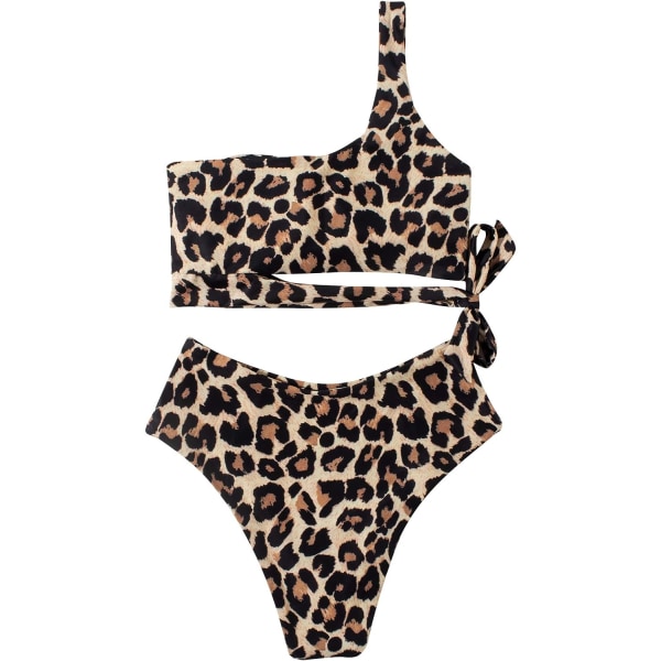 Naisten yksiolkainen korkeavyötäröinen bikinit pitsit korkealeikkaus kaksiosainen uima-asu lomalle, uintiin, uima-altaalle ( print) XL