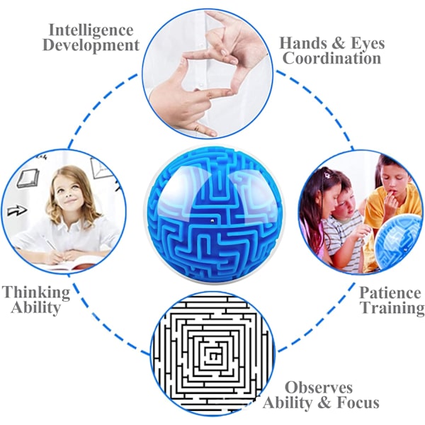 3D labyrintkugle magisk labyrint hjernevrider puslespil intelligens udfordring observer træning legetøjsspil gave til barn voksen ældre (blå)