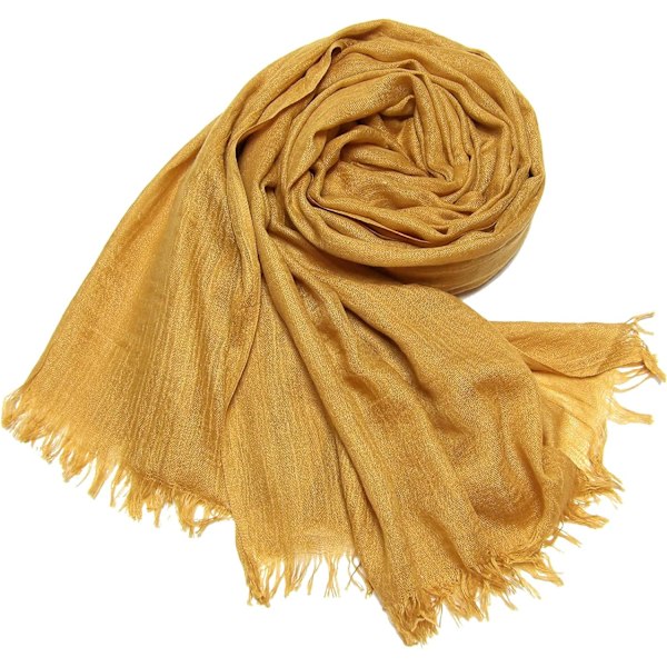 Kvinners sommer skjerf lett stort langt gasbind sjal lin strand wrap vanlig 75”×43”, Gurkemeie