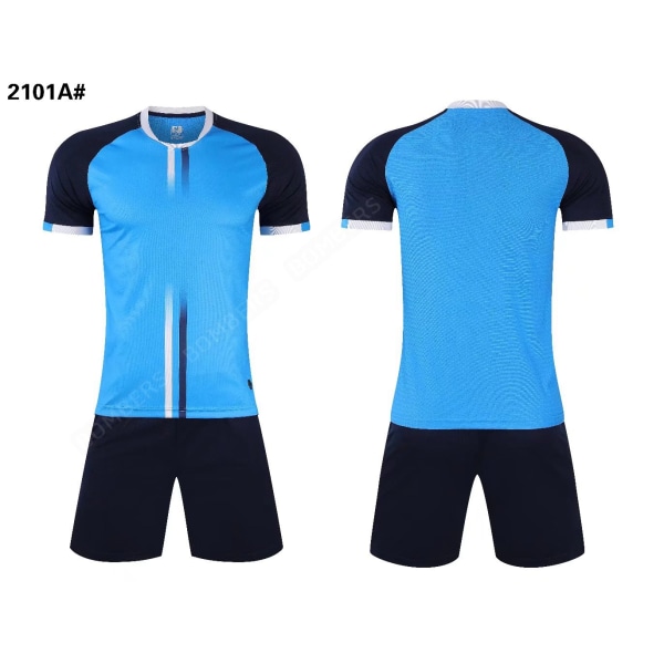 Herr Barn Fotbollströja Kostym Anpassad Kortärmad Sommar Fotbollsträning Uniform Matchande Träningsoverall 2 Delar Skjorta Shorts Set blue XXL