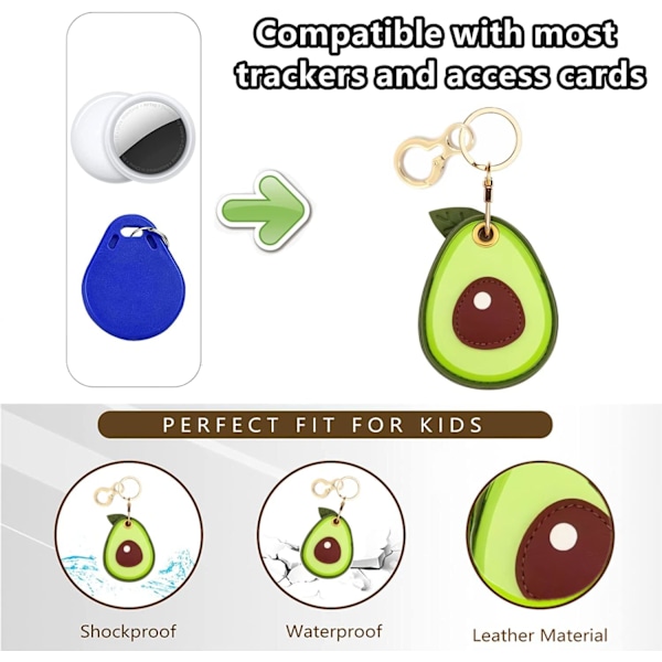 Læder nøgleringholder etui kompatibel med Apple AirTag, sød beskyttende Air Tag cover med nøglering, anti-scratch finder GPS tracker etui til Avocado