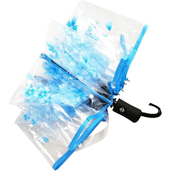 Kirsebærblomster Transparent Foldbar Rejse Paraply Blue(auto)