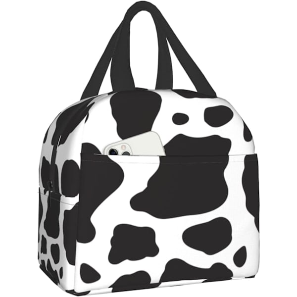 Sort ko taske til frokost, rejsetaske, picnic tasker, isoleret holdbar indkøbspose, genanvendelig vandtæt taske til mænd og kvinder Black Cow Animal One Size