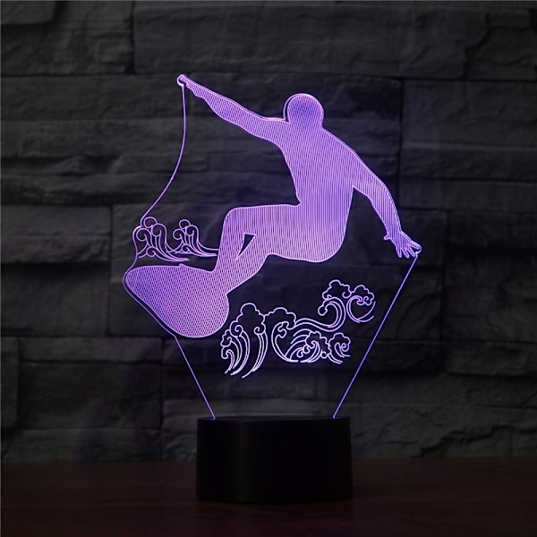 3D Surfing Fjärrkontroll 16 Färger Nattlampor Illusion Akryl LED Bord Sänglampa Barn Sovrum Skrivbords Dekoration Födelsedagspresenter Leksak för Barn