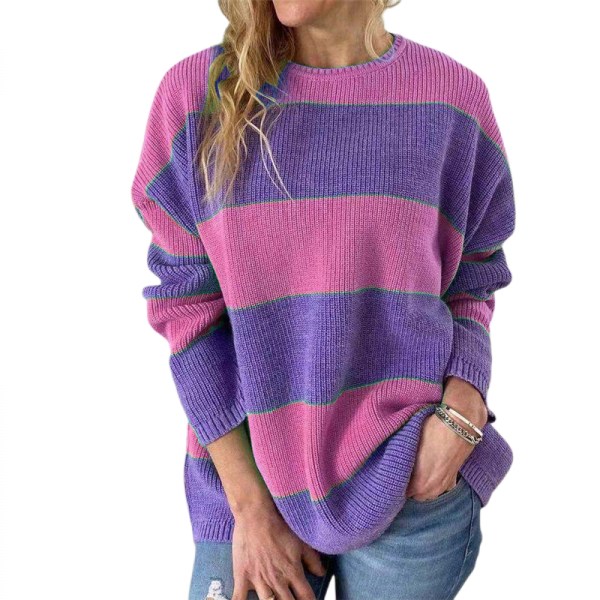 Naisten pyöreä kaula-aukkoinen pitkähihainen värillinen neulepusero casual villapaitapusero, M