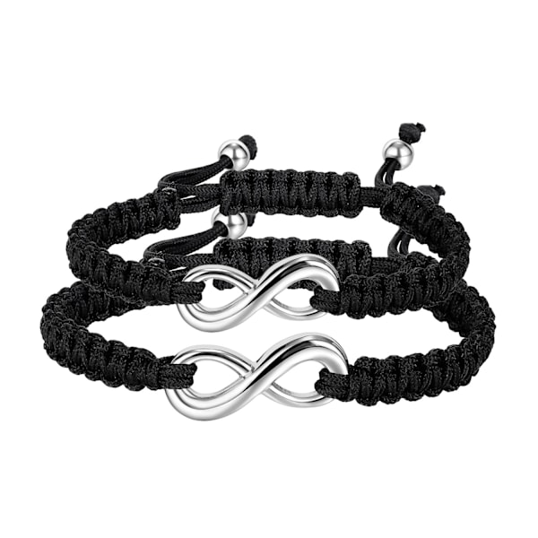 2PCS Rostfritt Stål 8 Oändlighet Par Armband Flätad Läderrep Bangle Armband Justerbar Kedja Passar 7-9 Tum för Älskare Vänskap