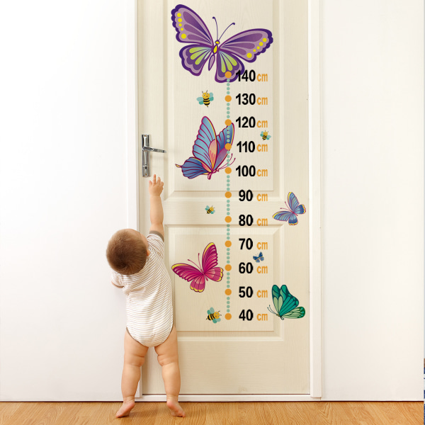 Sarjakuva korkeuskasvukaavio seinätarra Moniväriset perhoset lastenhuoneen makuuhuoneen olohuoneen sisustukseen