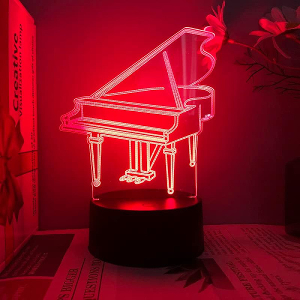 3D Pianonattlampe med Illusionslys, 16 Fargeendringer, Bord- og Skrivebordsdekorasjon, Akryl Flat ABS-base, USB-kabel, Bursdagsgave, Leke