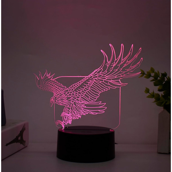 3D LED nattlampa örnmotiv USB skrivbordslampa touch 7 färger + fjärrkontroll 16 färger RGB illusion atmosfärslampa kreativ heminredning