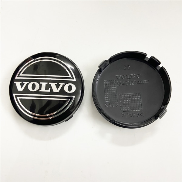 Passar till Volvo navkapsel standard Volvo navkapsel logotyp ABS plastkapsel 64mm Volvo Silver Black (fyrpack)