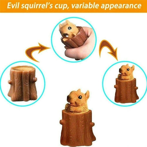 2 kpl:n set puristaa oravaleluja Decompression Evil Squirrel Cup, Sensory Fidget Toys, Squishes-lelu stress relief lapsille ja aikuisten hauskoja leluja