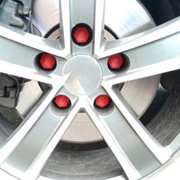 17mm röd 20 st + svart klämma Universal bil däck skruvlock Hjul trim plast skal Mutter skyddskåpa