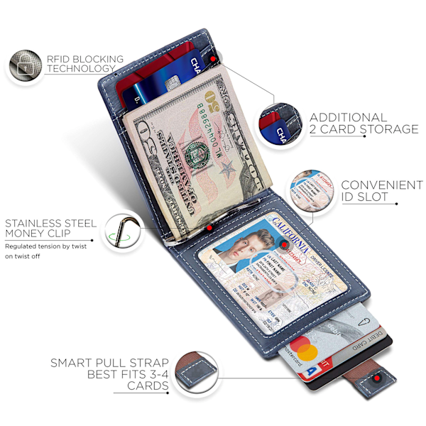 RFID-blocker Slim Bifold Plånbok i Äkta Läder Minimalistisk Framficka för Män med Pengaklipp Tunn Present