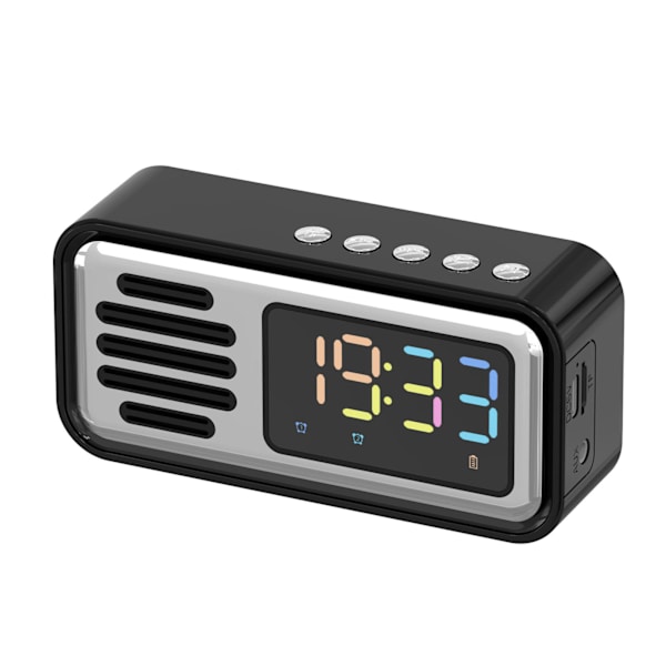 Innovativ retro Bluetooth-högtalare, bärbar, trådlös bordslarm med LED-färgskärm Black Silver