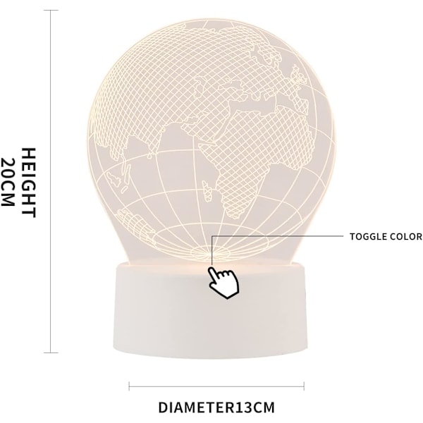 3D Jordklot Amerika Globus Optisk Illusion Nattlampa 7 Färgbytande Touch-brytare USB-driven LED Sovrumsdekoration Skrivbordslampa för Semester B
