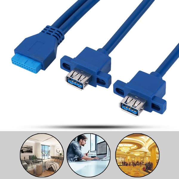 USB3.0 19PIN TIL 2AF Front Bundkort Panel Monteringskabel med Skruehul (0,5 m)
