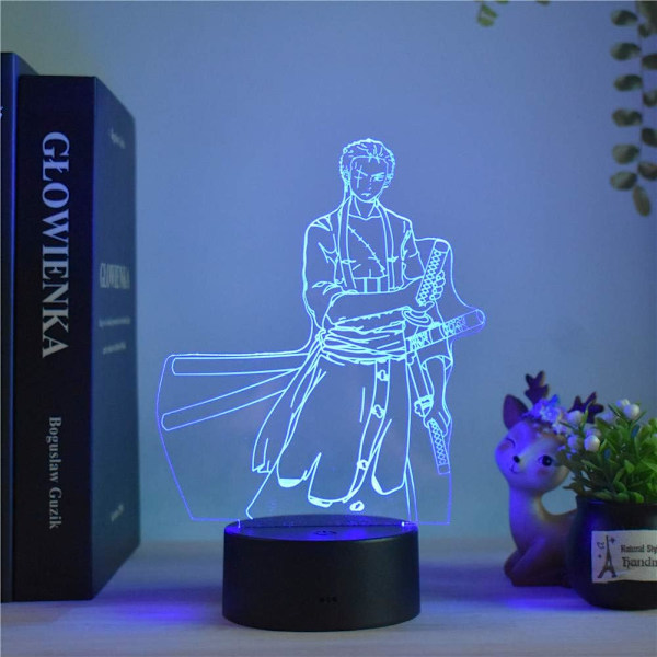 Anime 3D Farverige Roronoa Zoro LED Natlampe Berøring 7 Farver/Fjernbetjening 16 Farver USB Bordlampe Kreativ Feriegave Bedste Gave til Straw Hat Lo
