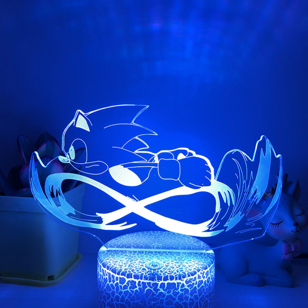Qinwei Anime Electric Sonic Running Night Light 3D Illusion-lampa med 16 färger fjärrkontroll för pojkar Nattljusdekorationer i sovrummet -- Mönster H（