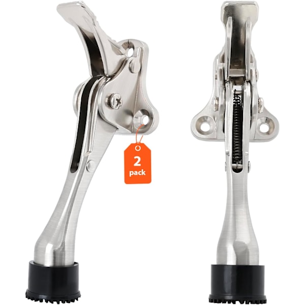 4 tommer kickdown dørstoppere børstet satin nikkel, heavy duty dørstop med et tryk og gummispids til bunden af døren, zink, 2 pakke Satin Nickel*2