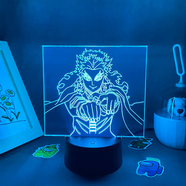 3D Optical Illusion Night Lights Anime Figure Kyojuro Rengoku 3D LED Lamp Gift for Friend Bedroom Decor Kimetsu Manga Light PXJD