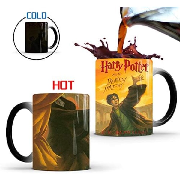 Varmefargeskiftende krus, WmanCok 11 oz magisk keramisk kopp for kaffe te melk, Harry Potter Bok 7 bilde avslørt når varm væske tilsettes