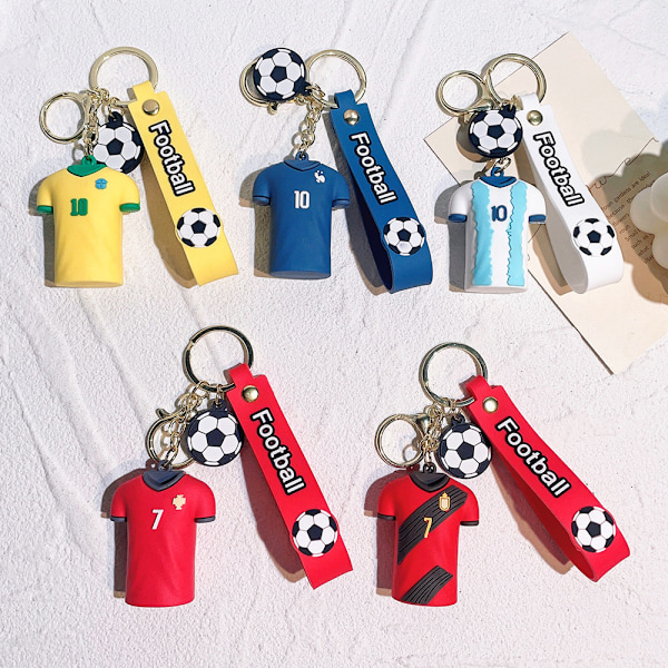 5 st 3d Epoxy Fotbollströja Nyckelring Fotbolls-VM Present VM Souvenir Nyckelring