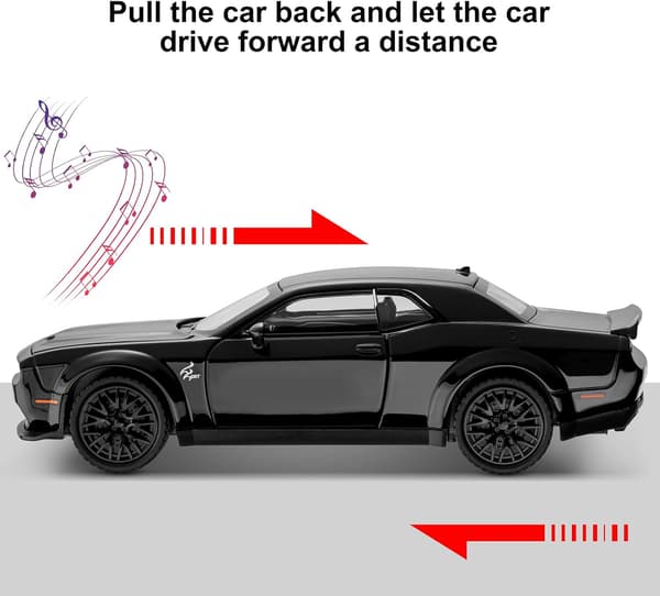 Hellcat Legetøjsmodelbil til Børn 1:32 Skala Dodge Challenger Trykstøbt Metal Legetøjsbiler til Træk Tilbage Modelbil Hellcat med Lyd og Lys Hellcat Bil