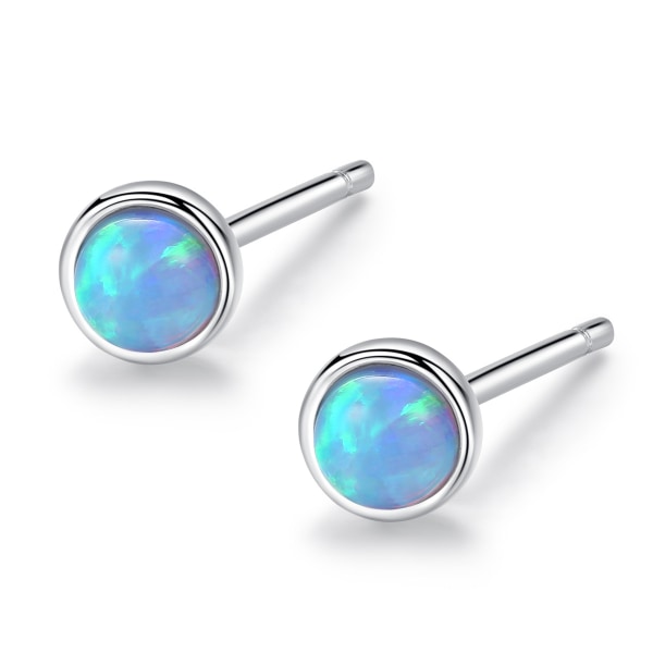 Sterling silver äkta eller förgyllda runda opal örhängen, som en present till alla hjärtans dag, mors dag och födelsedag (Platinum Blue Opal)