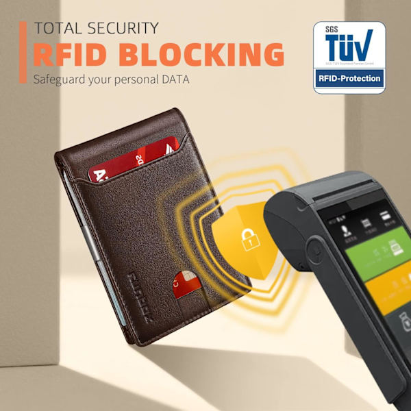 Slim plånböcker för män - Läderpengaclip Herrplånbok - RFID-blockerande fickplånbok - Minimalistisk kreditkortshållare med presentförpackning Chocolate