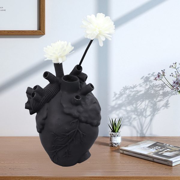 Kreative anatomiske hjertevaser i harpiks, skulptur i hjerteform, kunstneriske blomstervaser, bordpynt til hjemmet, stue Black