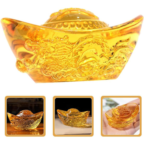 Krystal Lykke Ingot Krystalfigurer Feng Shui Krystal Yuan Bao Krystaludskæring Ingot Guldton Ingot Dragon Yuan Bao Dekoration Ornament Krystal