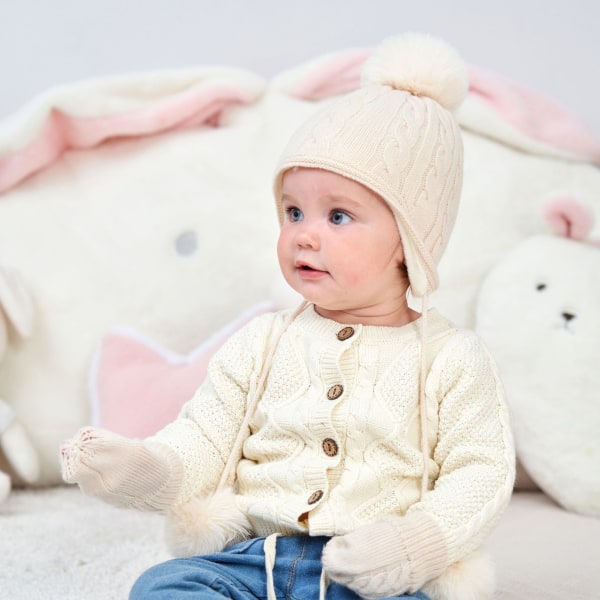 Baby Vinter Hat Handske Hue Sæt Piger Drenge Pompom Strikket Hue Vant til Småbørn 0-3T（Khaki）