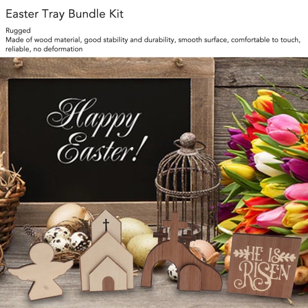 Påskbricka Bundle Kit Festlig Atmosfär Trä Påskdekoration för Hem Kyrka Kontor Bord Typ B