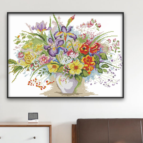 Korsstygnskit stämplade komplett utbud av broderistartsatser för nybörjare DIY 14CT 2 trådar -blommande blommor (printed) 18,5×14,2tum