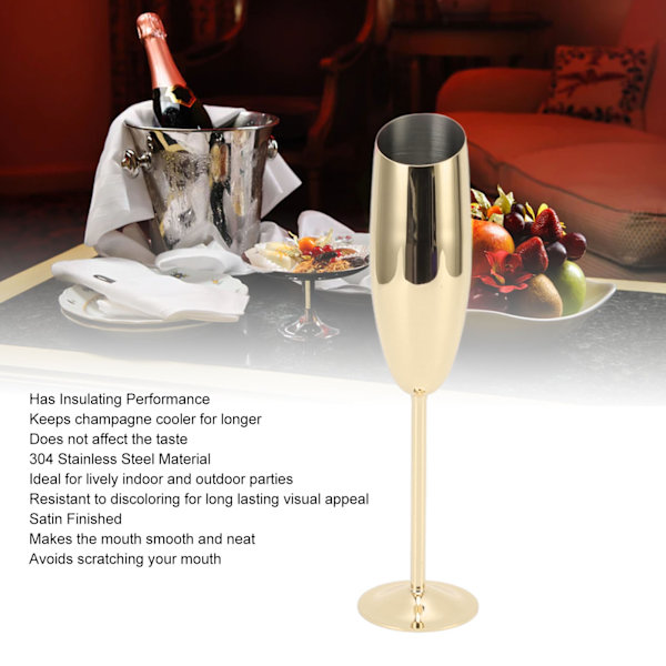 Rustfrit og misfarvningsresistent metalgoblet med skrå mund, rustfrit stålglas til champagne til fest, fest, hjem, belagt Gold