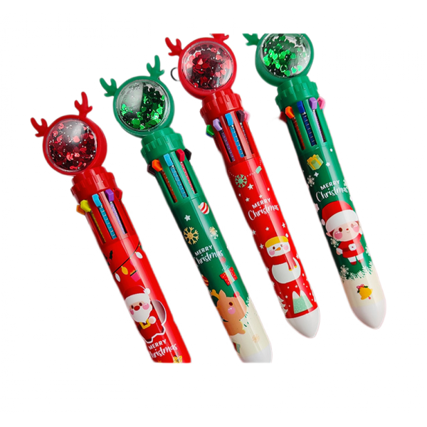 4PCS 10 färger jul kulspetspenna, flerfärgad infällbar trycktyp kulspetspenna, söt multifunktionell markeringspenna