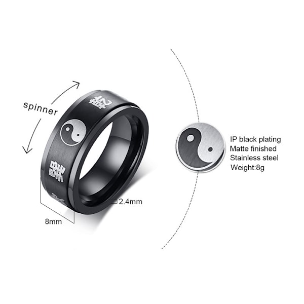 Tai Chi roterende spinner fidget båndringe til mænd drenge kvinder piger cool yin yang ba gua daoistisk filosofi som relief finger roterer frit fint -9