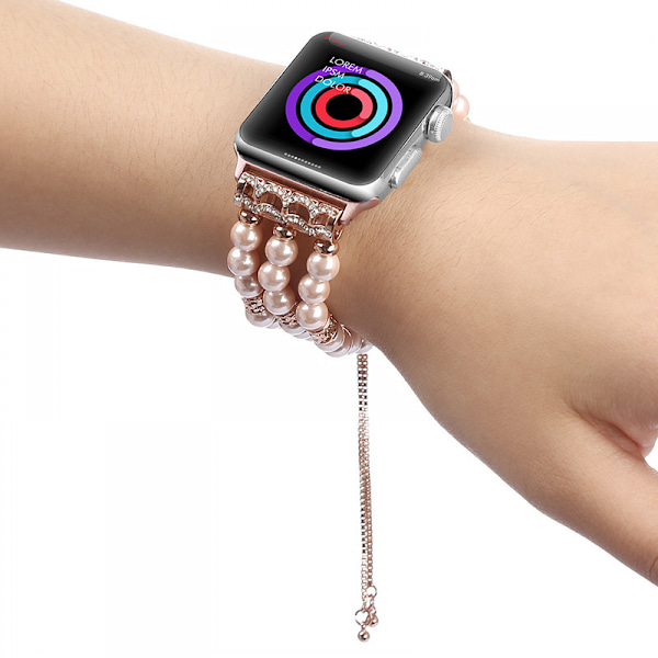 Helmi- ja Agattikoristeinen Ranneke Apple Watchille Series SE 8 7 6 5 4 3 2 1, Säädettävä iWatch 38/40/41mm Rannekoru