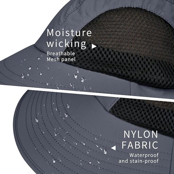 Solhatt för män och kvinnor med nackskydd, UPF 50+ UV-skyddande vandringsfiskehattar, bredbrättad solhatt för kvinnor och män 1pack-dark Gray