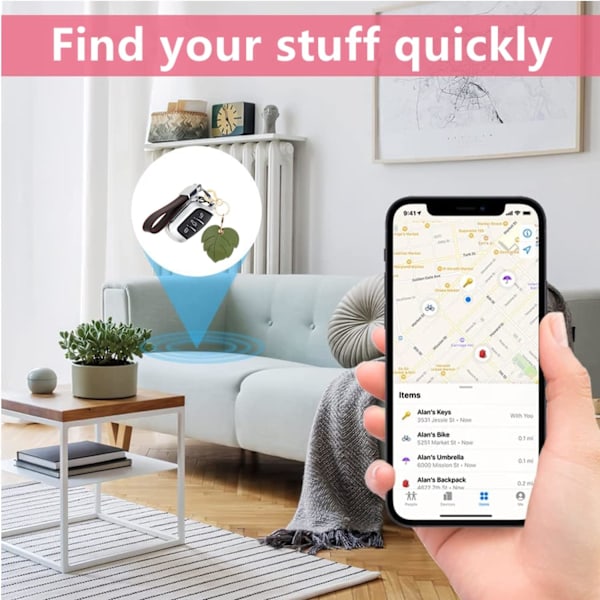 Læder nøgleringholder etui kompatibel med Apple AirTag, sød beskyttende Air Tag cover med nøglering, anti-scratch finder GPS tracker etui til Leaf