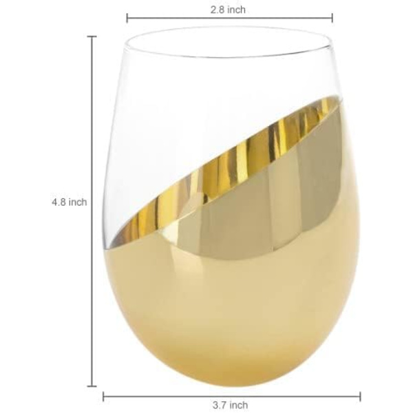 MyGift Modern Accent Stemless Wine Glass Set, Rödvinsglas Set om 4 Brass