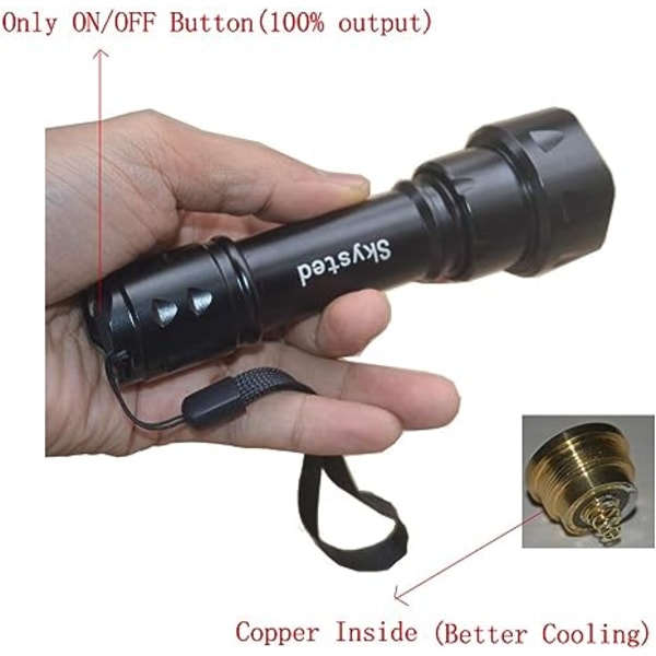 Infrapunavalaisin LED-yksittäinen 38 mm:n zoom pitkän matkan infrapunavalo taskulamppu Night Vision vedenpitävä metsästyslamppu T20 / päivitetty silikonirotan häntä